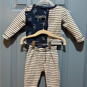 Petit Lem Navy & Cream Striped Baby Matching Set with Whale Onesie
